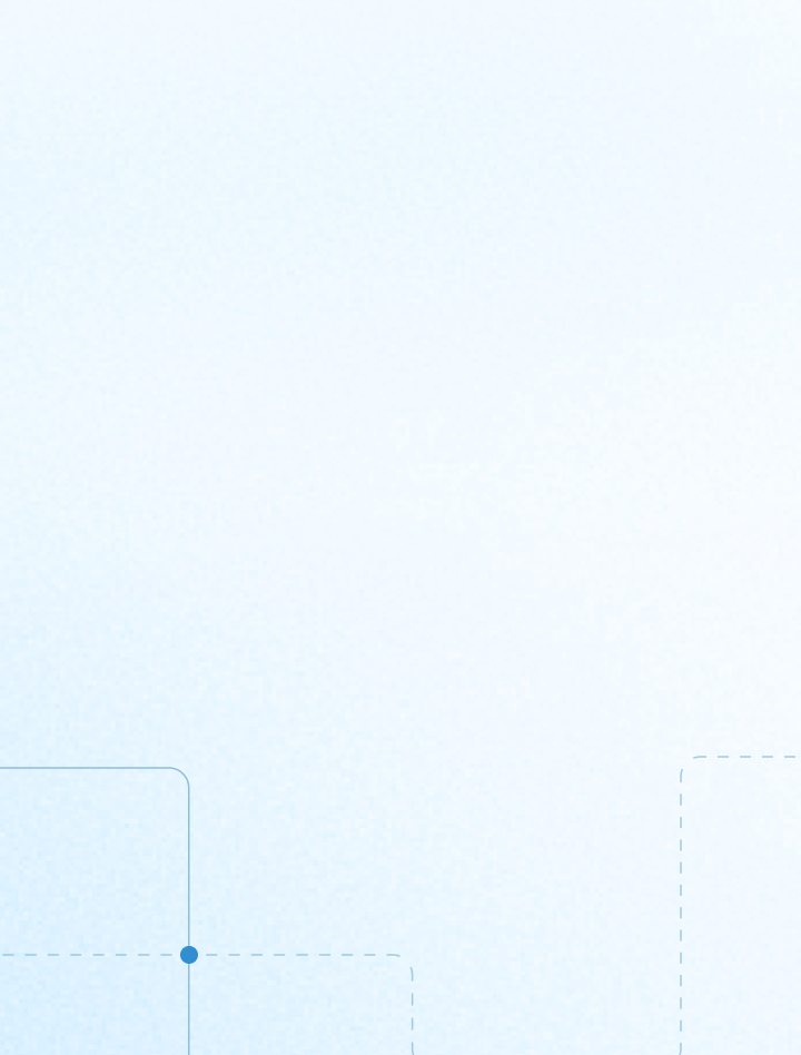 A light blue, minimalistic background with faint outlines of squares and a single small blue dot on the lower left. The design creates a sense of calm and simplicity.